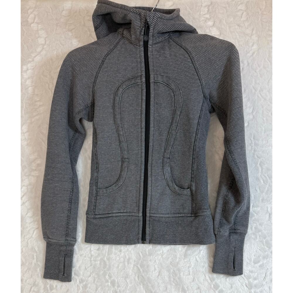 Lululemon Scuba Hoodie Striped Dark Gray Full Zip Sweatshirt Jacket Women Size 2